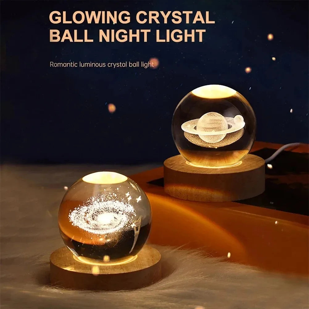 Lâmpada de bola de cristal 3D exclusiva com galáxia e projeções planetárias USB Night Light para atmosfera aconchegante bola de plasma